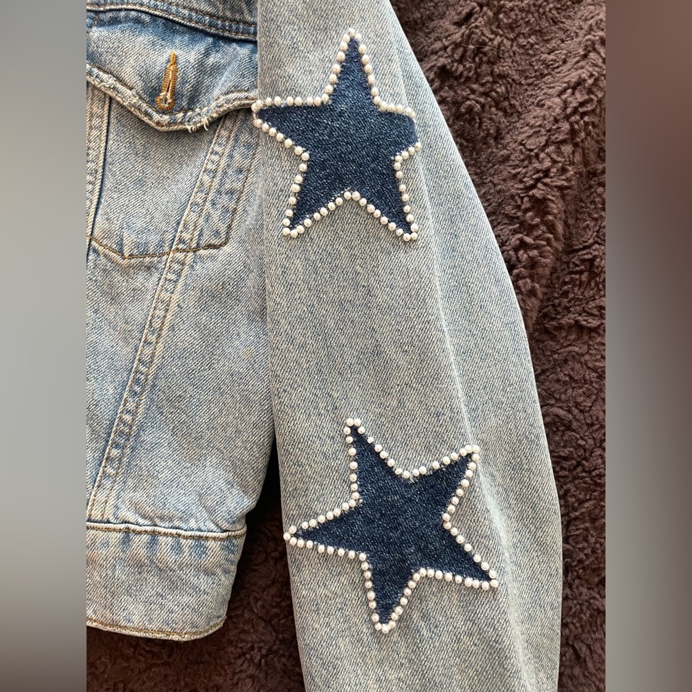 Sandro Liverpool Embellished Star Patch Denim Jacket - Picture 4 of 7